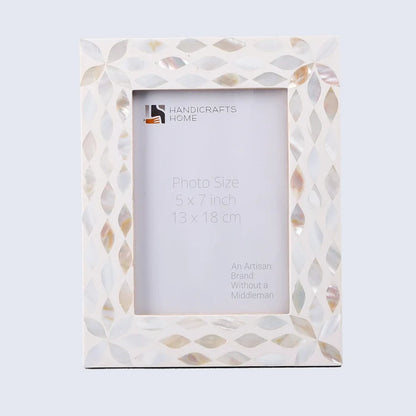 Handmade Picture Frames Avant Floral Collection Mother of Pearl Resin Inlay White 5x7"