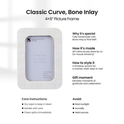 Handmade Picture Frames Classic Curve Bone Inlay Collection White-4x6, 5x7", for tabletop or wall display