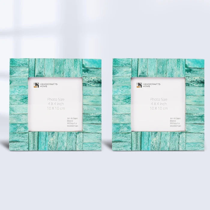 Handmade Picture Frames Classic Pattern Bone Inlay Combo 4"x4", Green, for tabletop or wall display