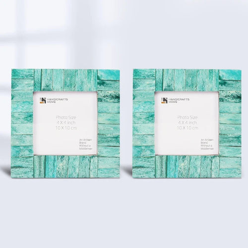 Handmade Picture Frames Classic Pattern Bone Inlay Combo 4"x4", Green, for tabletop or wall display