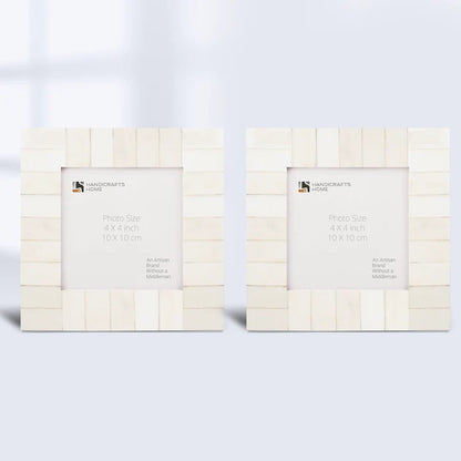 Handmade Picture Frames Classic Pattern Bone Inlay Combo 4"x4", White, for tabletop or wall display