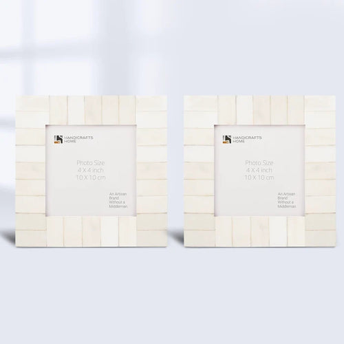 Handmade Picture Frames Classic Pattern Bone Inlay Combo 4"x4", White, for tabletop or wall display
