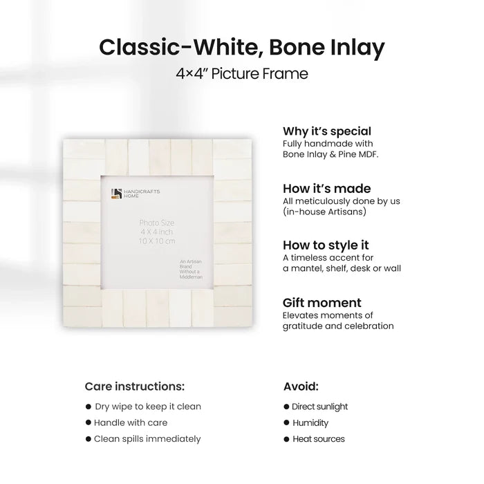 Picture Frames Classic Pattern Bone Inlay Combo 4"x4", White