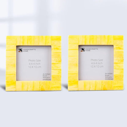 Handmade Picture Frames Classic Pattern Bone Inlay Combo 4"x4", Yellow, for tabletop or wall display