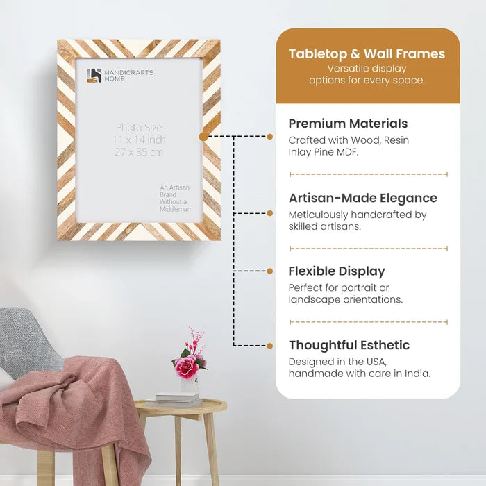Handmade Poster Frames Marquet Chevron Pattern Resin Inlay Collection, 5 sizes, for wall display