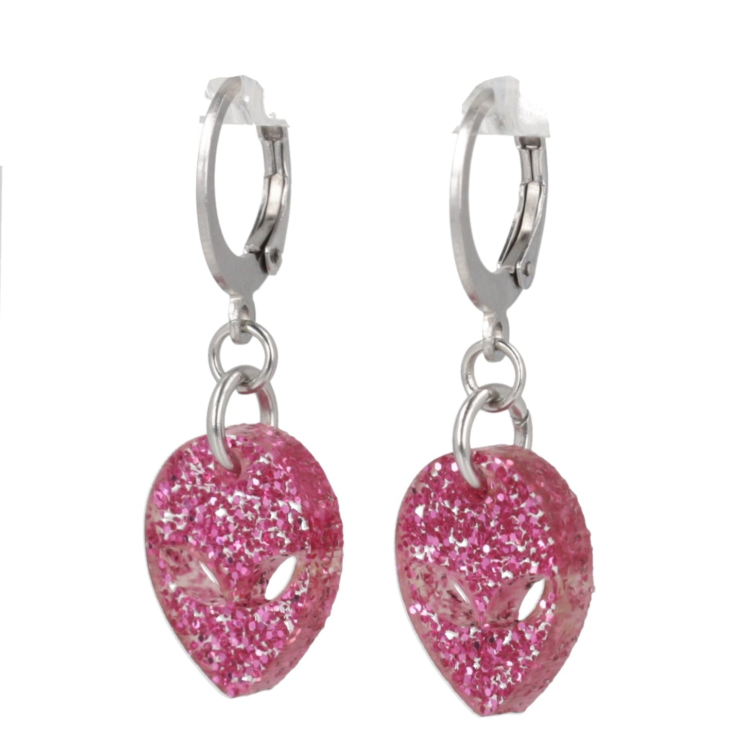 Pink Glitter Alien Hoop Earrings