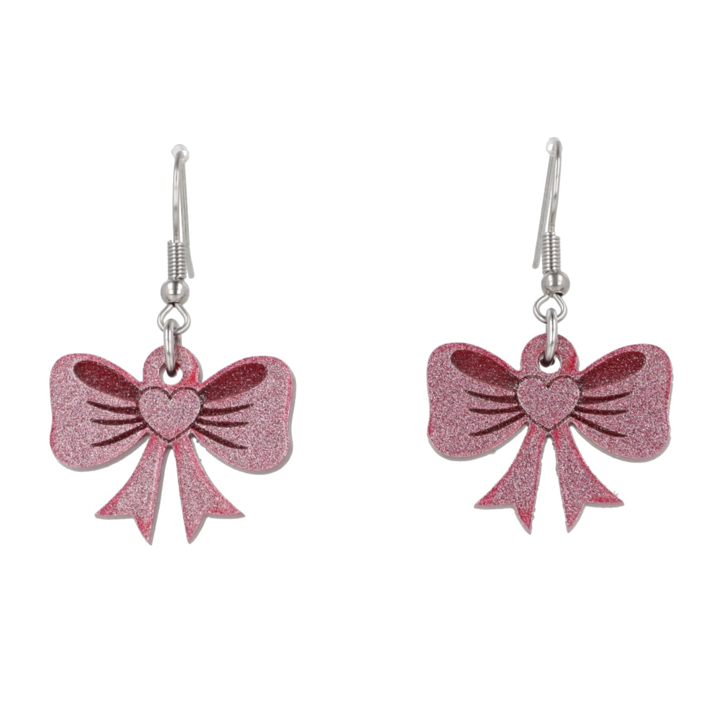 Pink Heart Bow Earrings