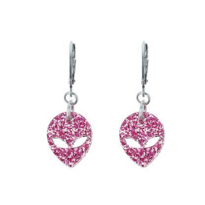 Pink Glitter Alien Hoop Earrings