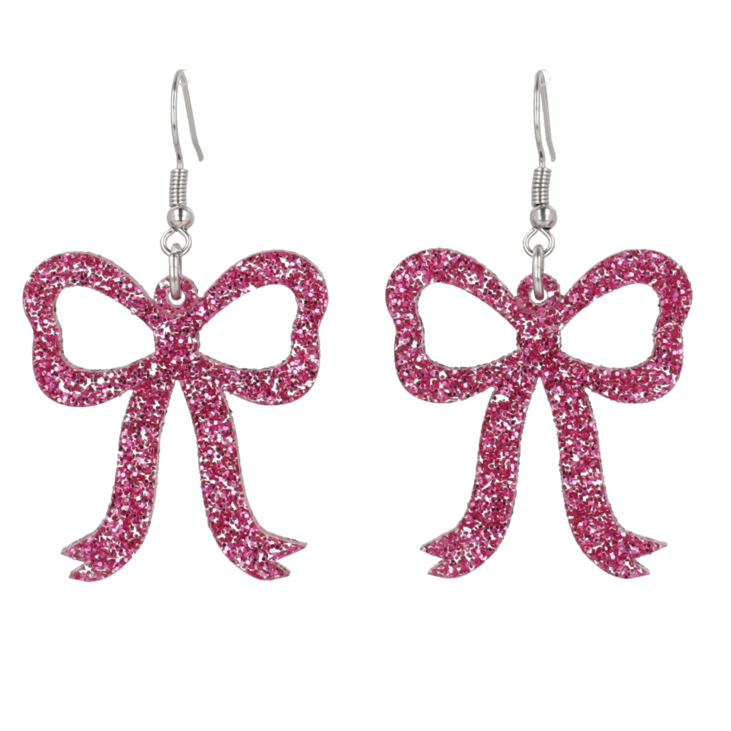 Pink Glitter Bow Earrings