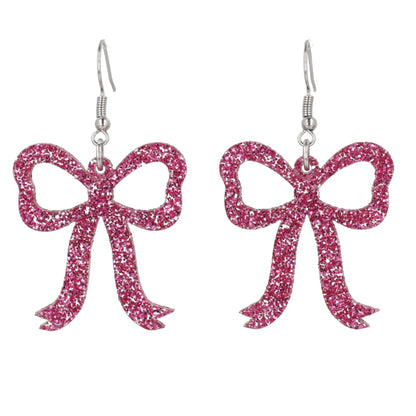 Pink Glitter Bow Earrings