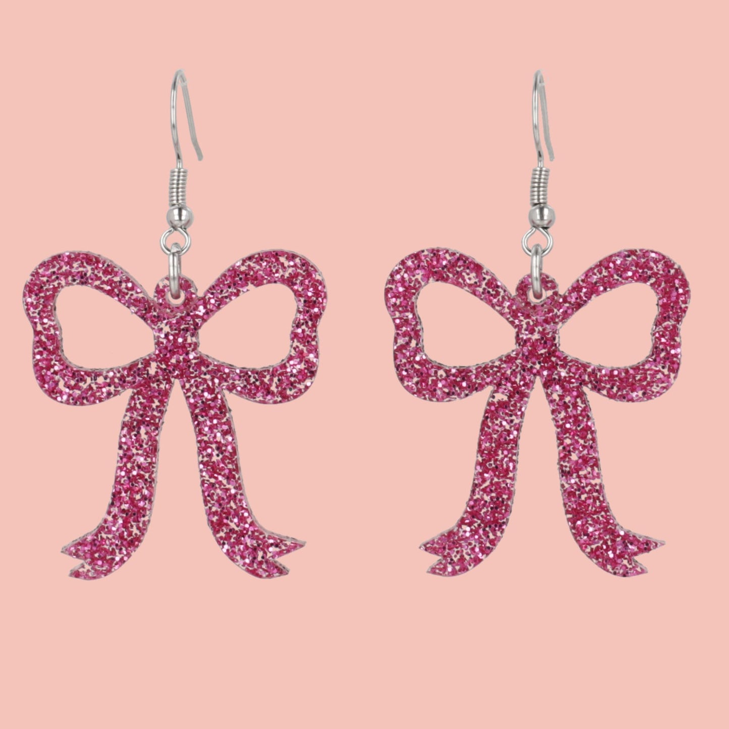 Pink Glitter Bow Earrings