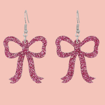 Pink Glitter Bow Earrings