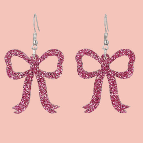 Pink Glitter Bow Earrings