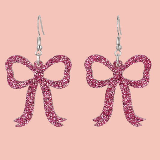 Pink Glitter Bow Earrings