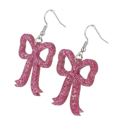 Pink Glitter Bow Earrings