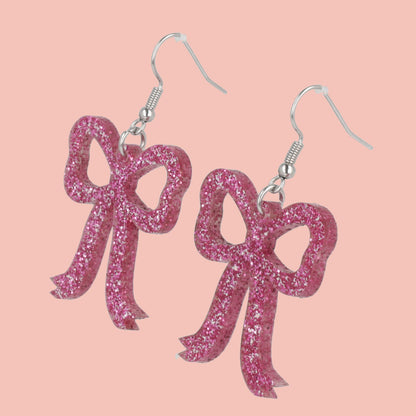 Pink Glitter Bow Earrings