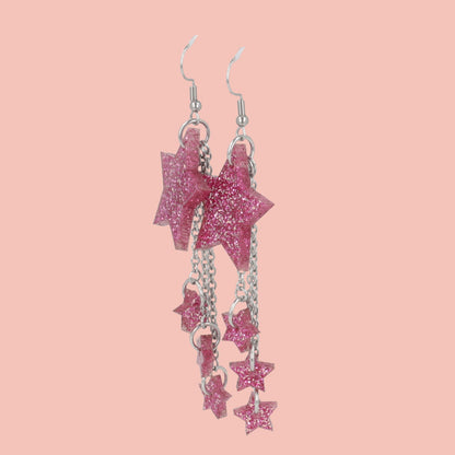 Pink Glitter Shooting Star Earrings