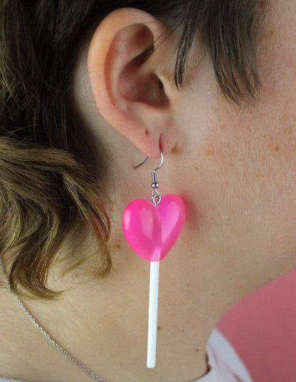 Pink Heart Lollipop Earrings