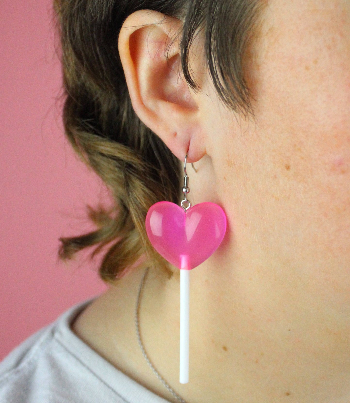 Pink Heart Lollipop Earrings
