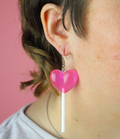 Pink Heart Lollipop Earrings