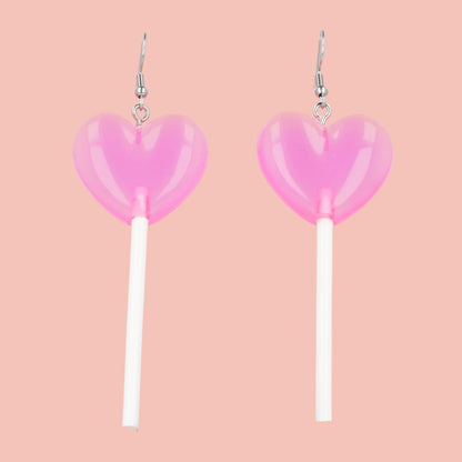 Pink Heart Lollipop Earrings