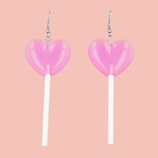 Pink Heart Lollipop Earrings
