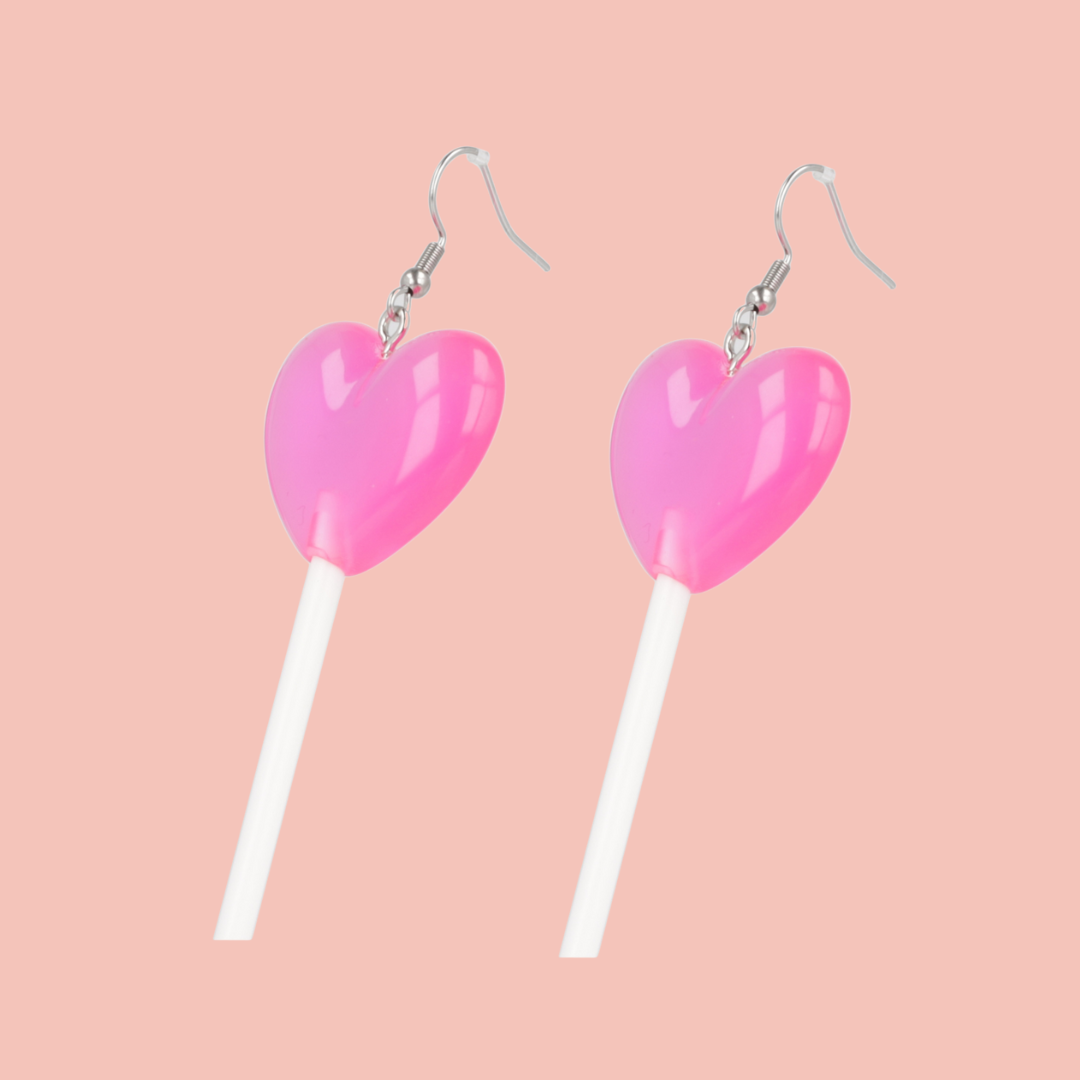Pink Heart Lollipop Earrings