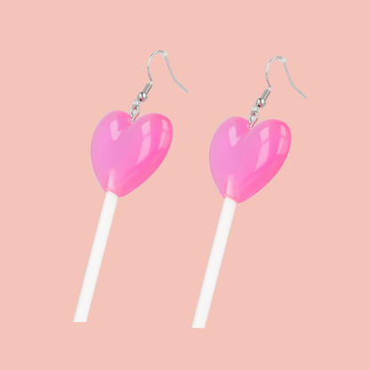 Pink Heart Lollipop Earrings