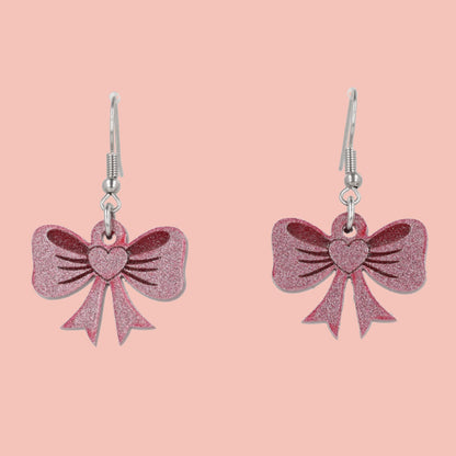 Pink Heart Bow Earrings