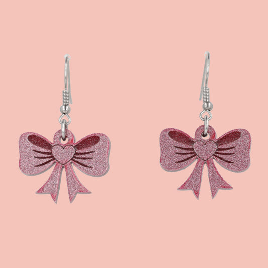 Pink Heart Bow Earrings