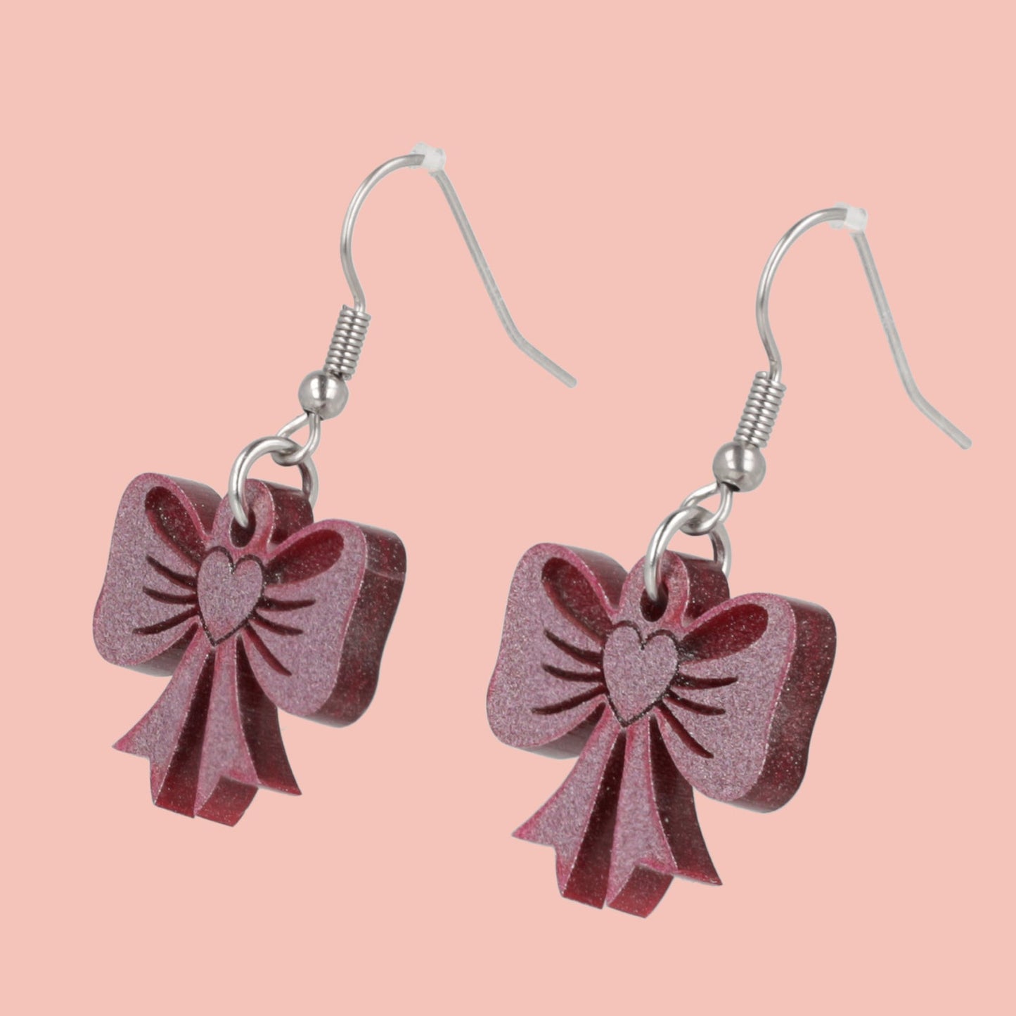 Pink Heart Bow Earrings