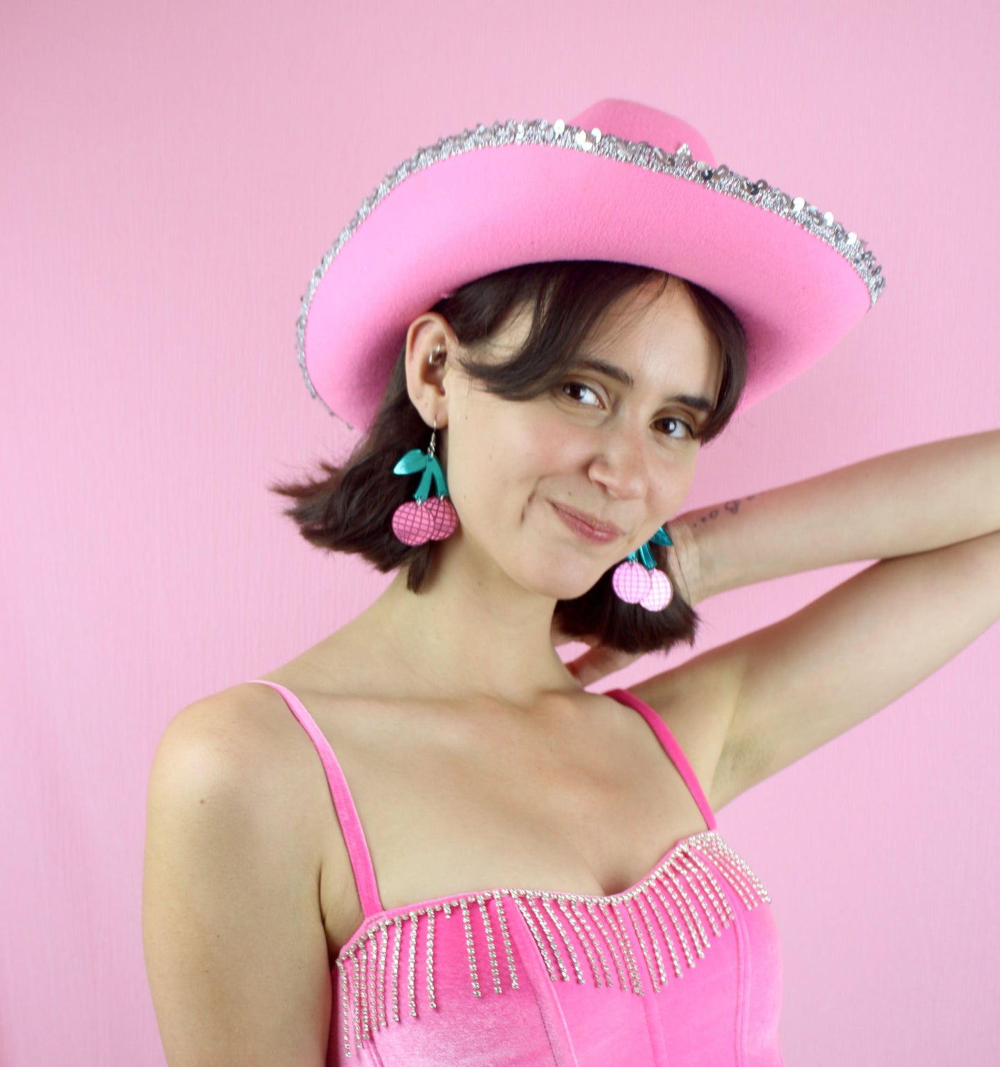 Pink Disco Cherry Earrings