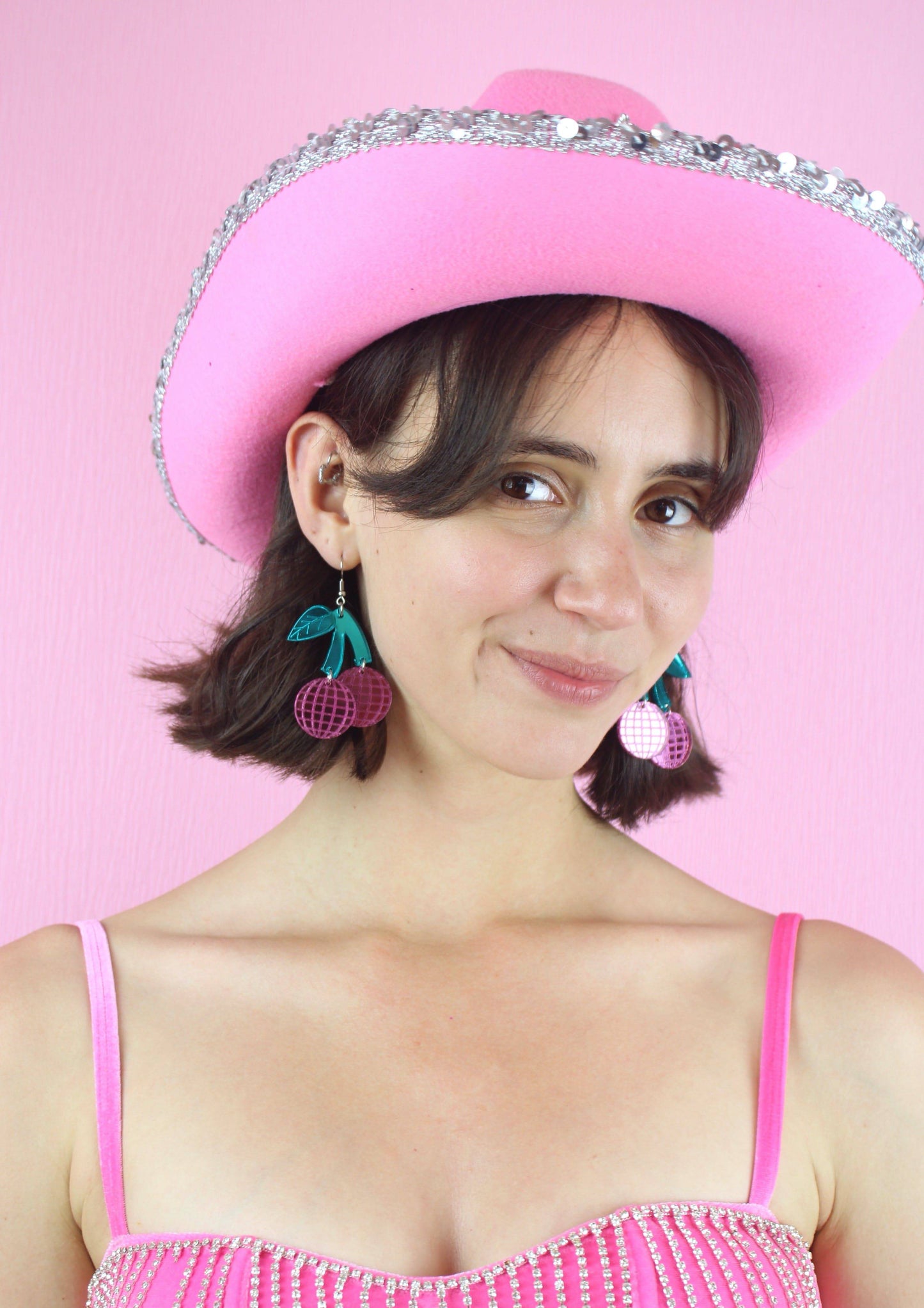 Pink Disco Cherry Earrings
