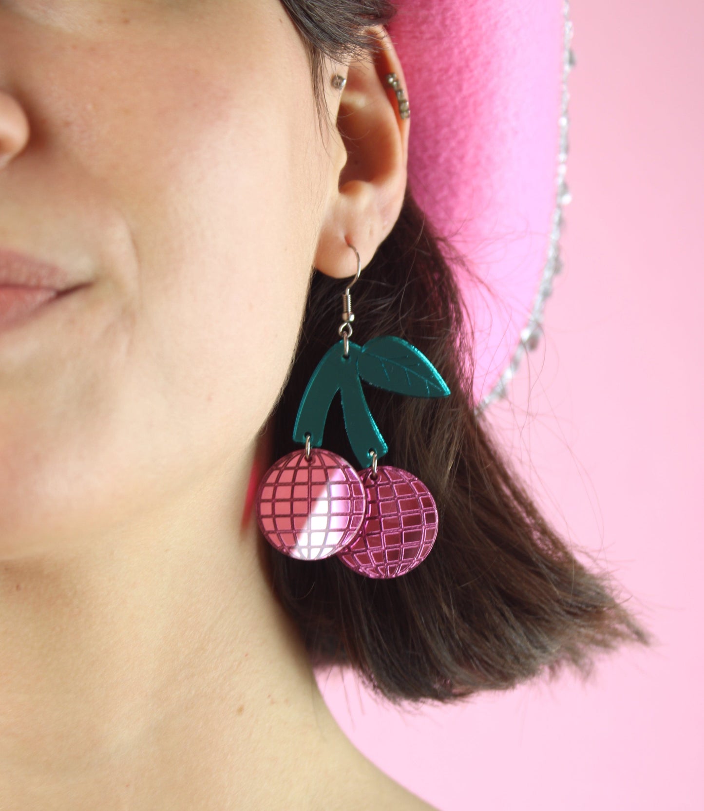 Pink Disco Cherry Earrings