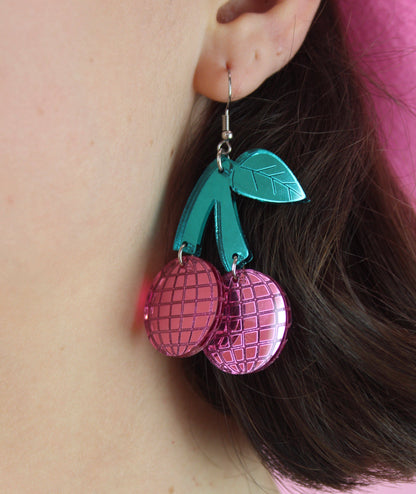 Pink Disco Cherry Earrings