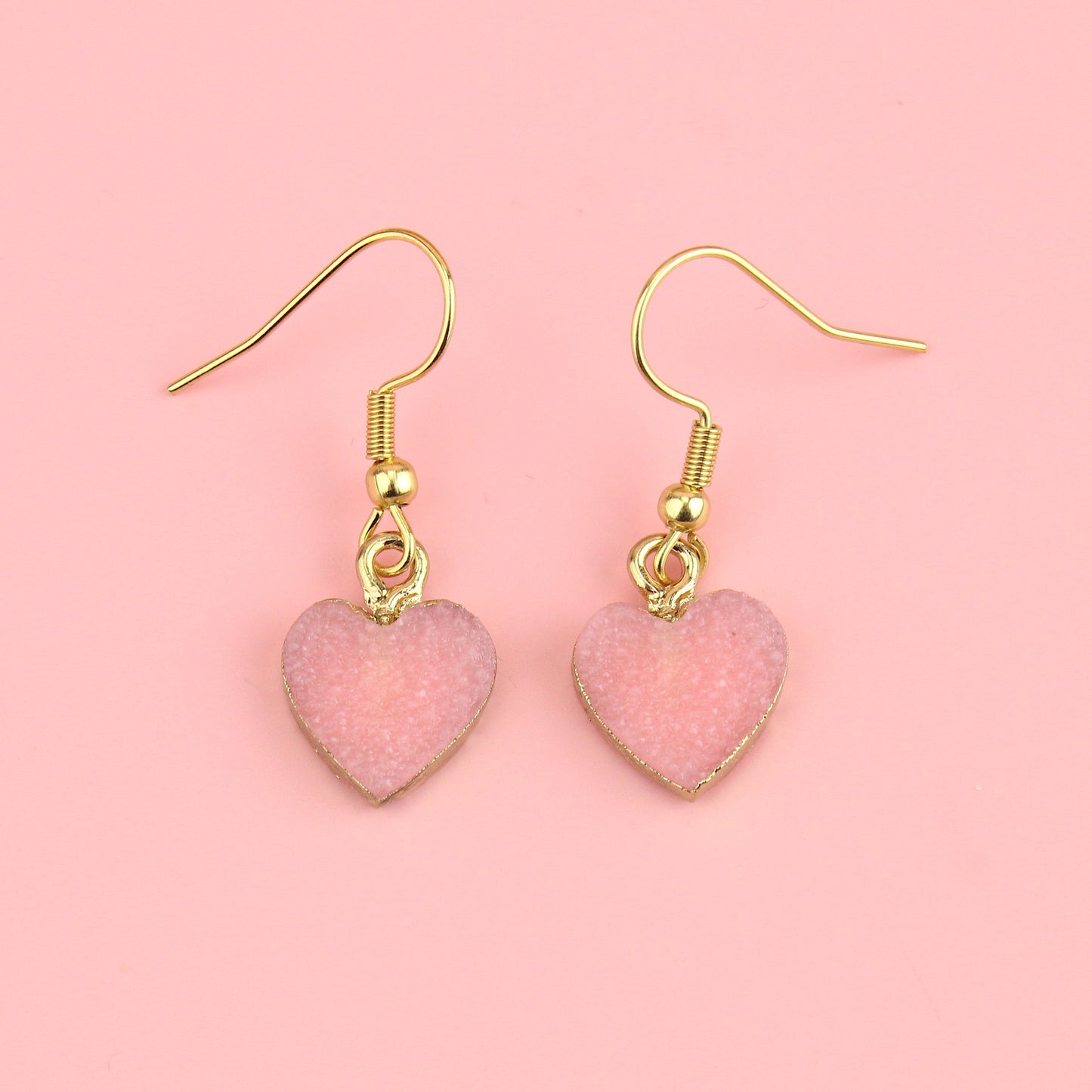 Pink Druzy Heart Earrings