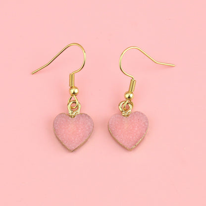 Pink Druzy Heart Earrings