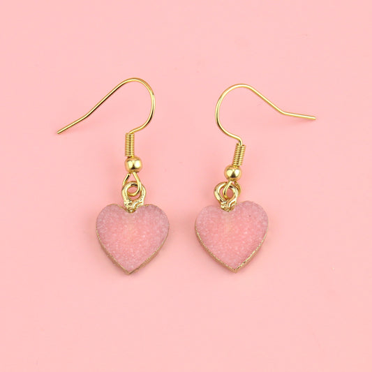Pink Druzy Heart Earrings