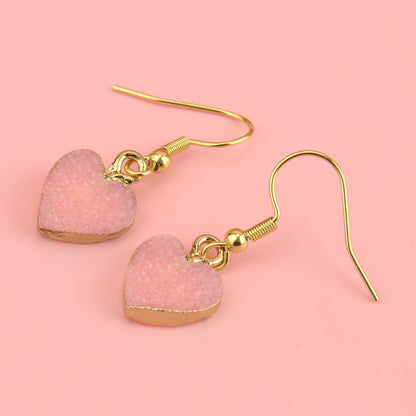 Pink Druzy Heart Earrings