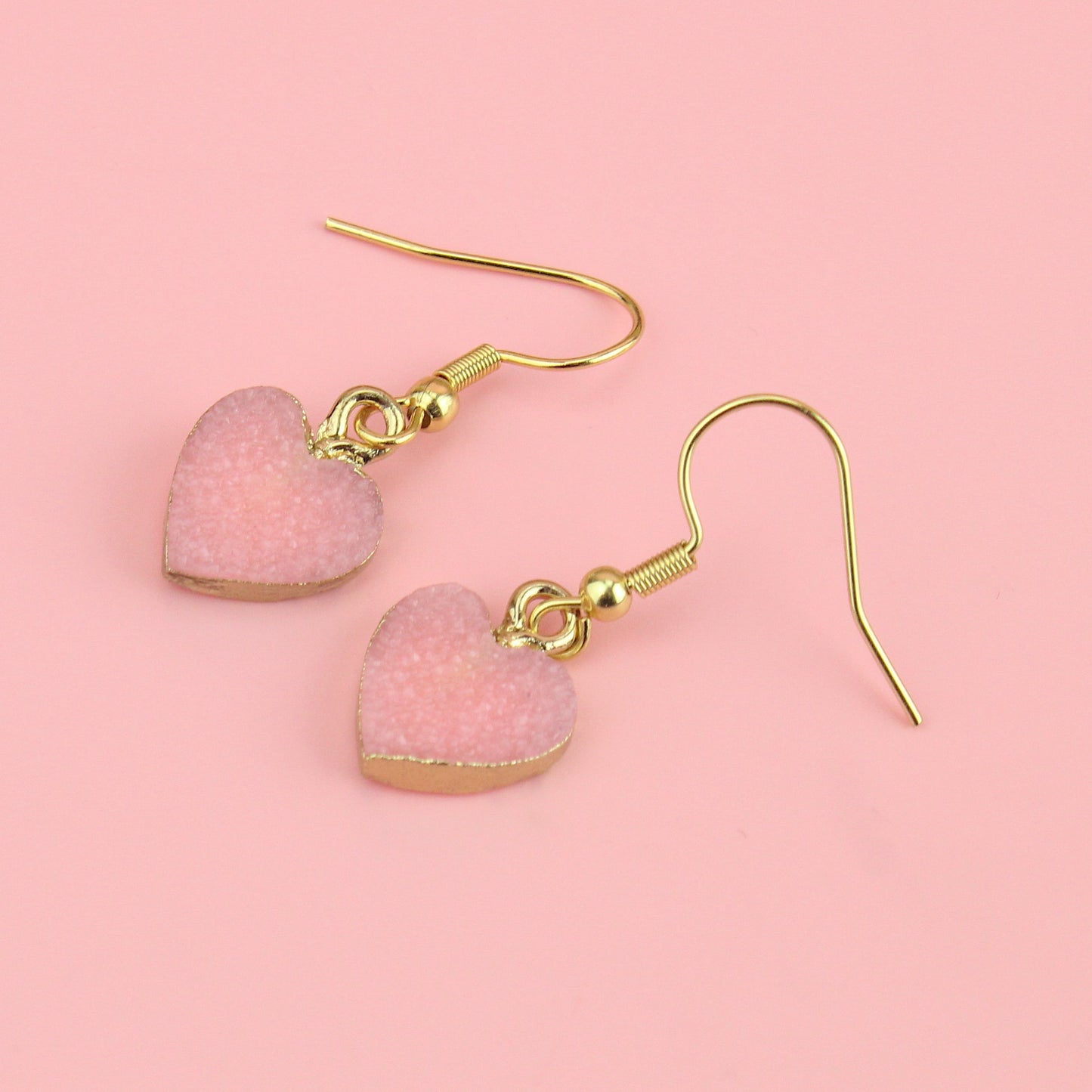 Pink Druzy Heart Earrings
