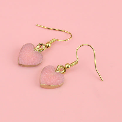 Pink Druzy Heart Earrings