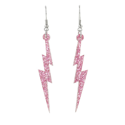Pink Glitter Lightning Bolt Earrings