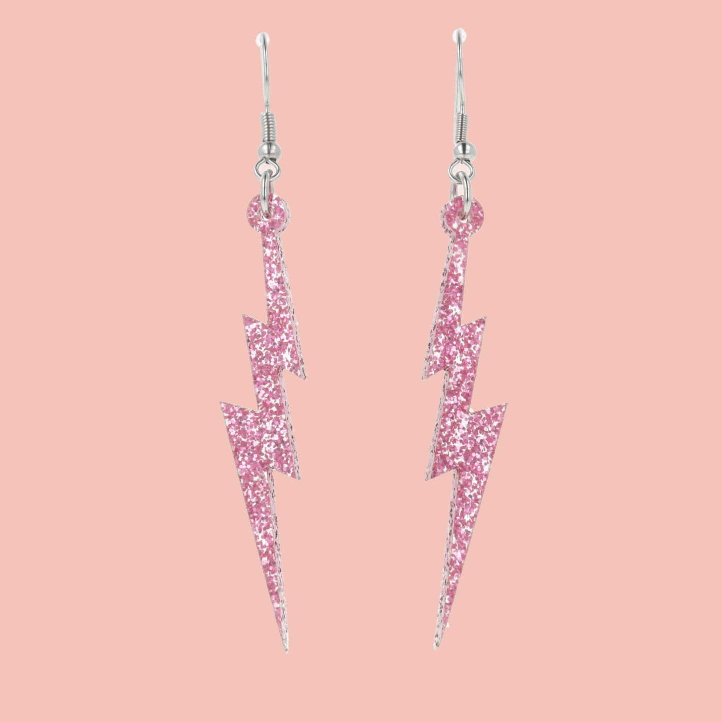 Pink Glitter Lightning Bolt Earrings