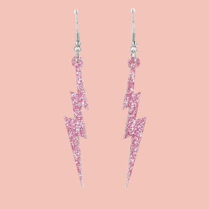 Pink Glitter Lightning Bolt Earrings