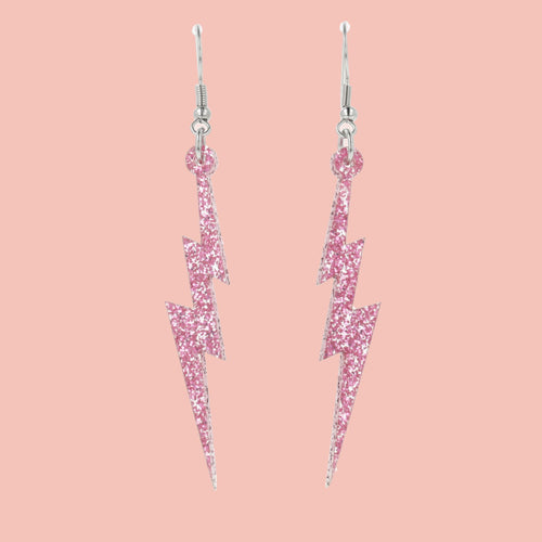 Pink Glitter Lightning Bolt Earrings