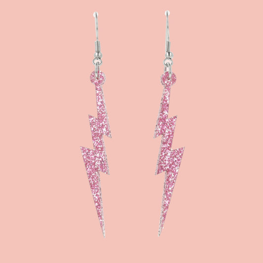 Pink Glitter Lightning Bolt Earrings