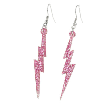 Pink Glitter Lightning Bolt Earrings