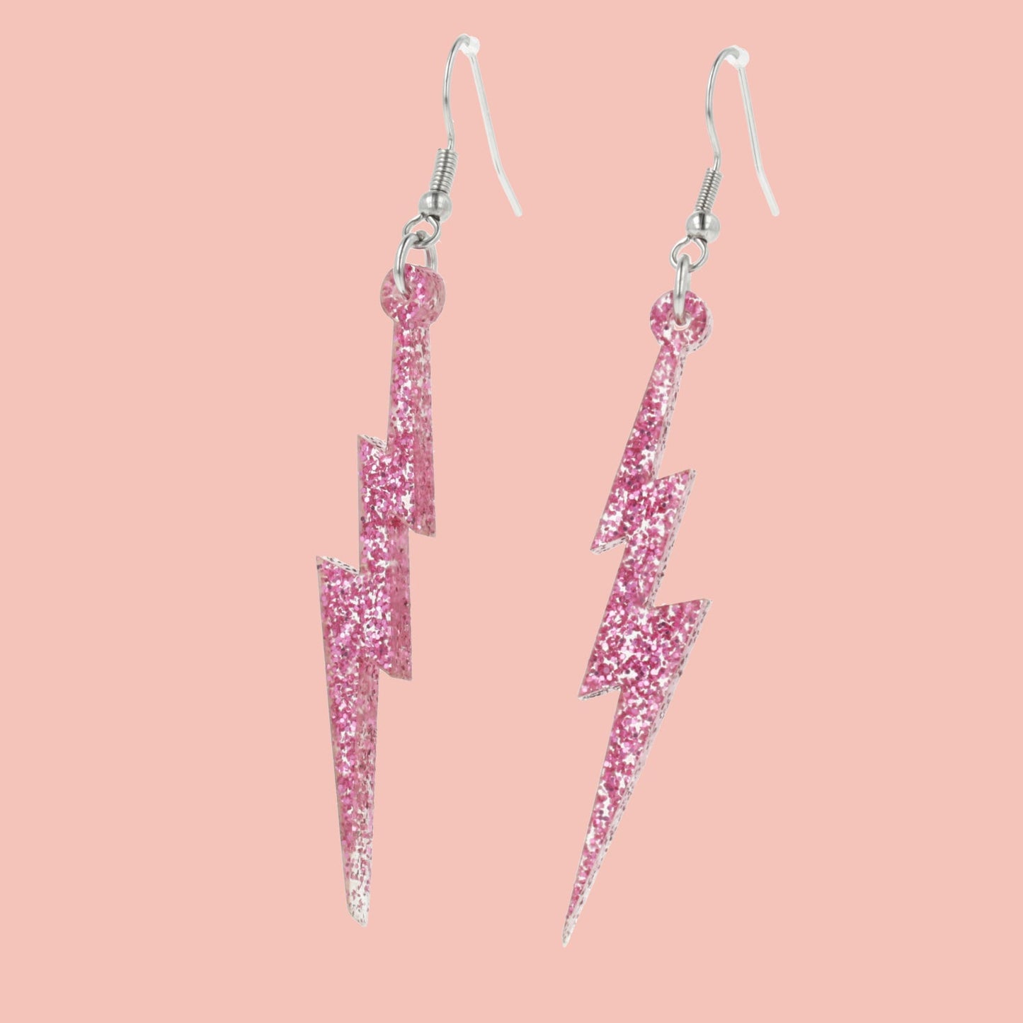 Pink Glitter Lightning Bolt Earrings