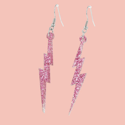 Pink Glitter Lightning Bolt Earrings