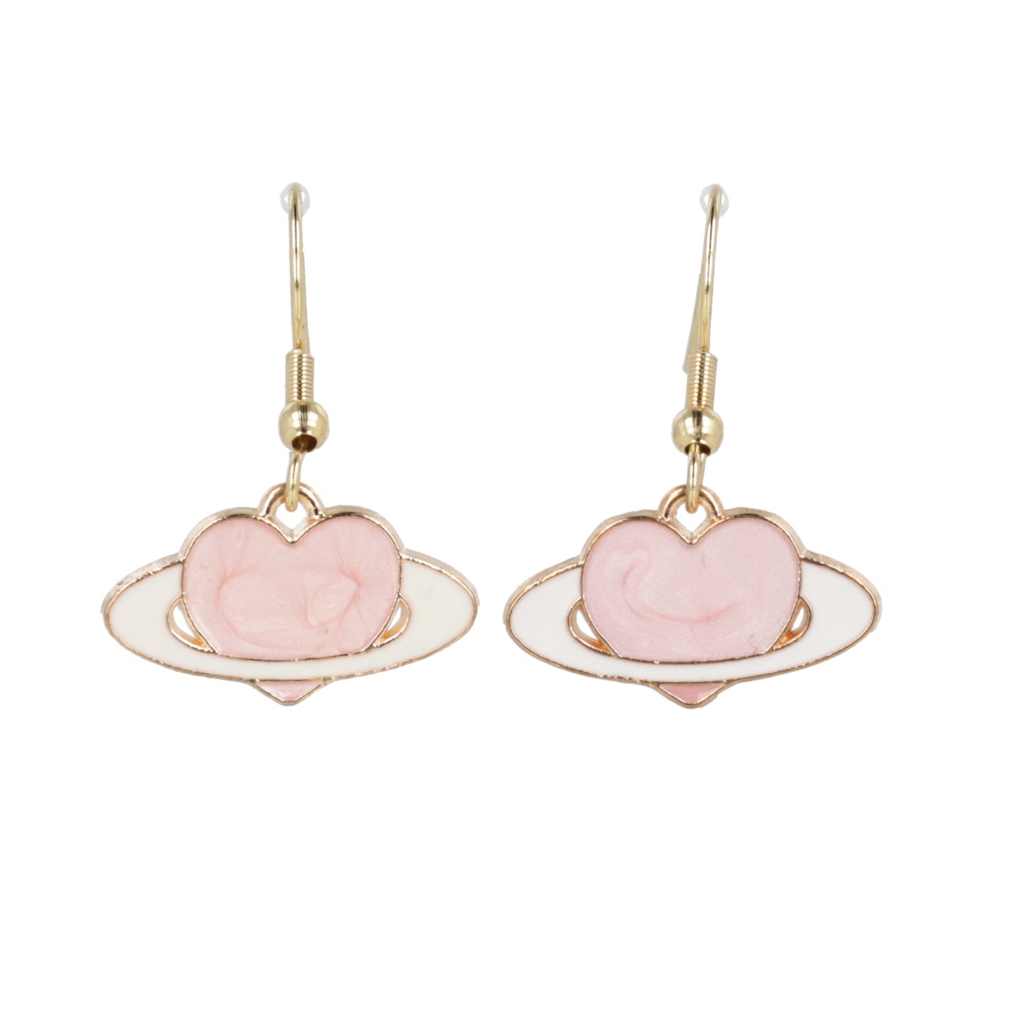 Pink Heart Planet Drop Earrings